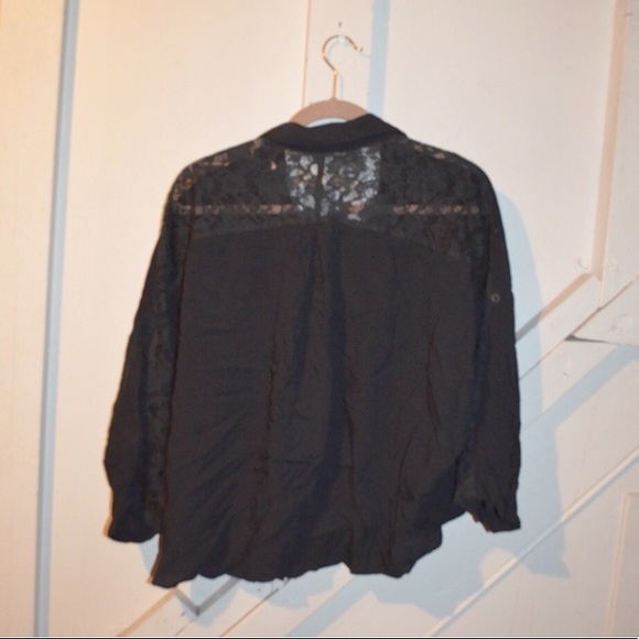 NWT Black Button Up Top with Lace Back & Shoulders - Picture 2 of 4